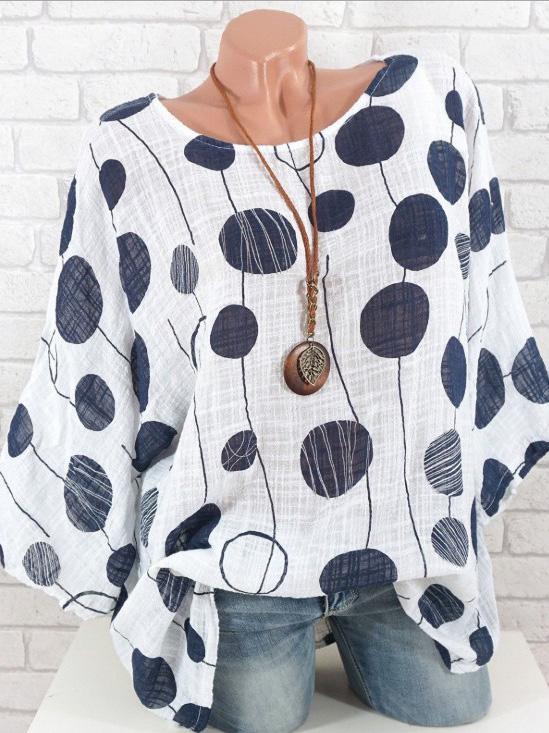 Round Neck Polka Dots Casual Shirts & Tops