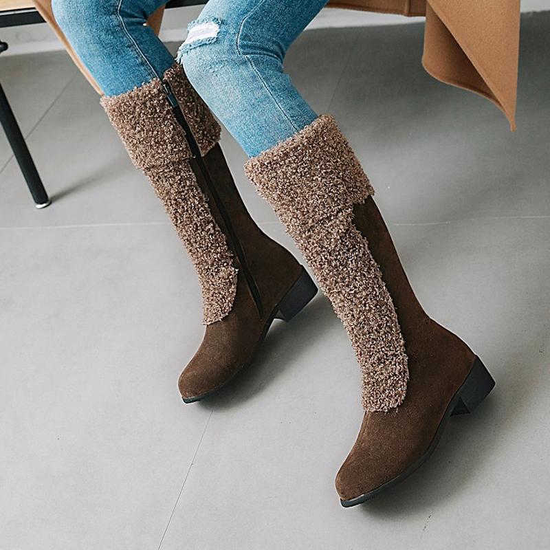 Women Zipper Casual Snow Knee Booties