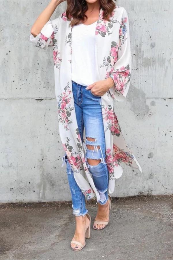 2019 Floral Printed Loose Beach Long Cardigan