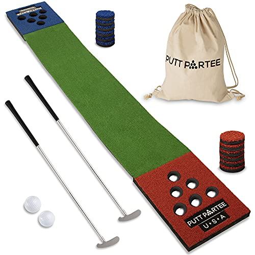 Indoor-Outdoor Golf Game Set, Golf Pong Putting Game w/ 11 Ft. Flat Green for All Ages
