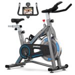 L NOW Indoor Exercise Bike Indoor Cycling Stationary Bike, Magnetic Resistance Belt Drive with Heart Rate Monitor- Gray