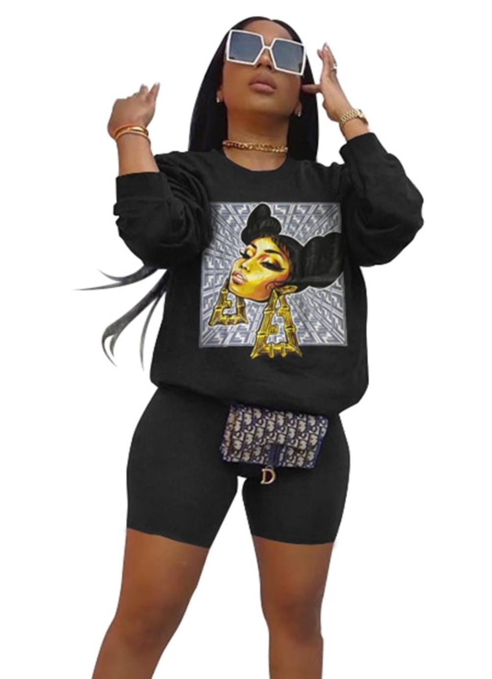 Autumn Character Print Two Piece Shorts Set