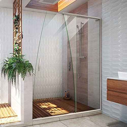 HClear Glass Frameless Sliding Shower Door in Brushed Nickel, H
