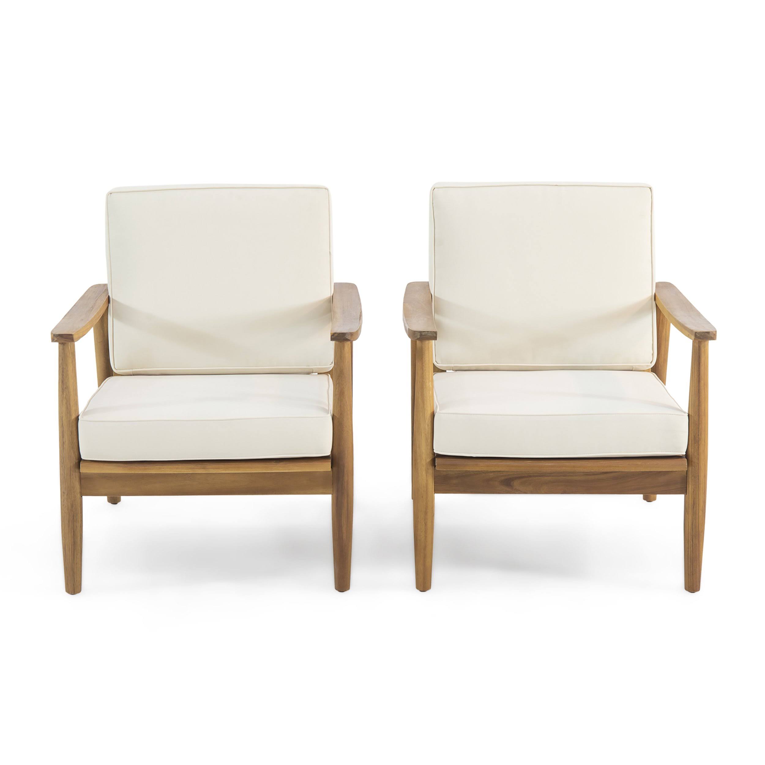 Emmry Outdoor Acacia Wood Club Chair, Set of 2 Teak/Beige