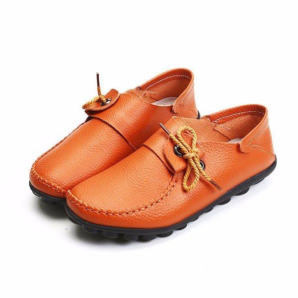 Big Size Leather Lace Up Loafers Flat Casual Shoes For Women