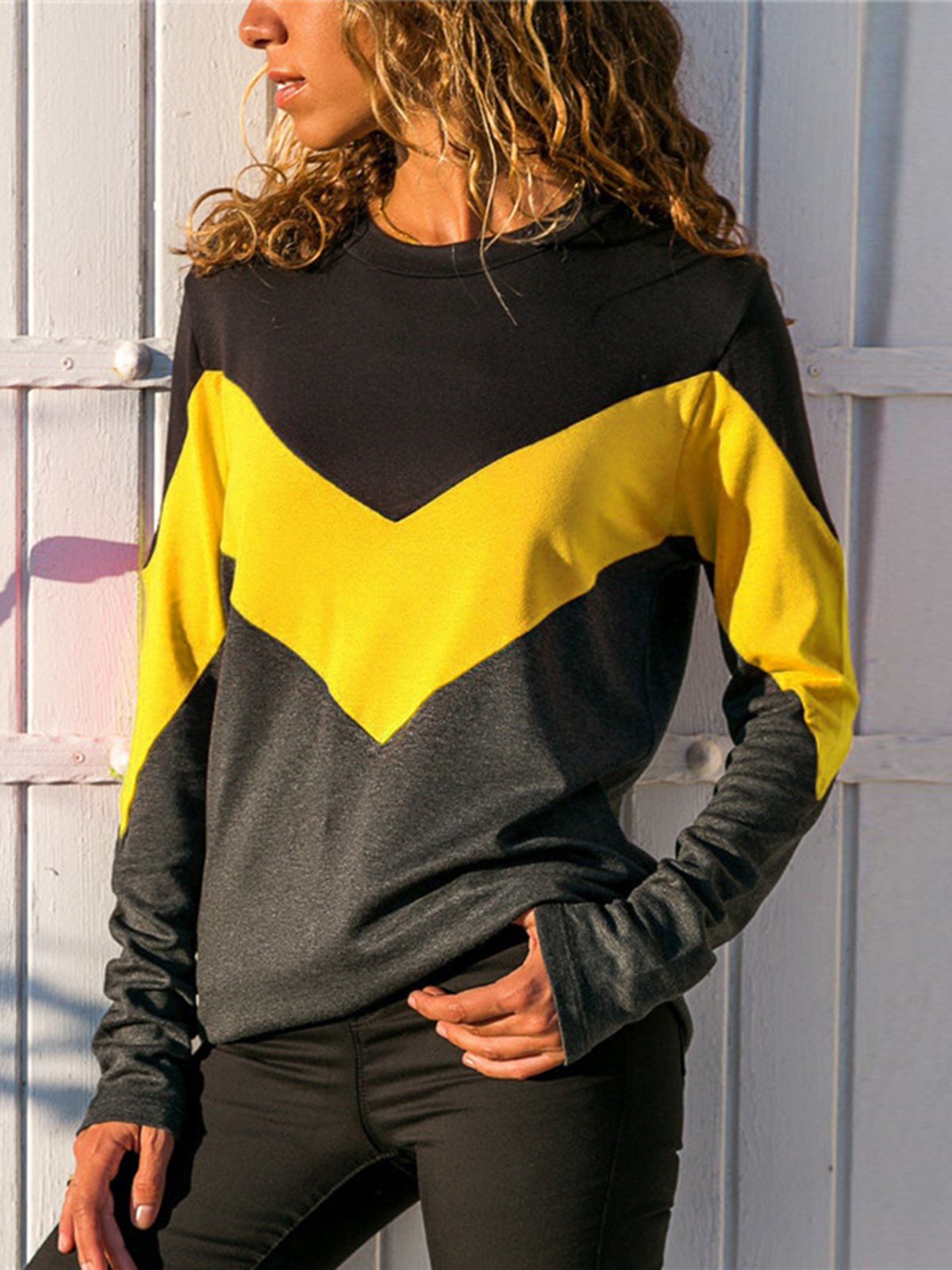 Polyester Casual Paneled Crew Neck T-Shirt