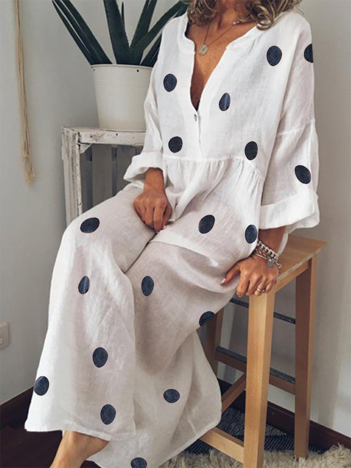 Women Polka Dots Maxi Dresses Shift Daily Boho Printed Dresses
