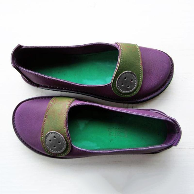 Soft Buttoned Daily Flat Heel Pu Loafers