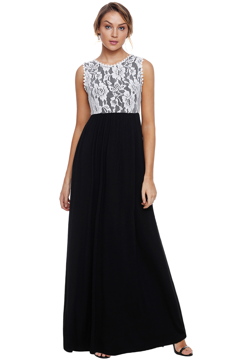 Floral Lace Top Black Sleeveless Maxi Dress