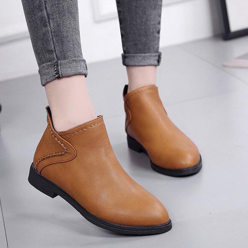 Women Artificial Leather Booties Casual Comfort Zipper Shoes