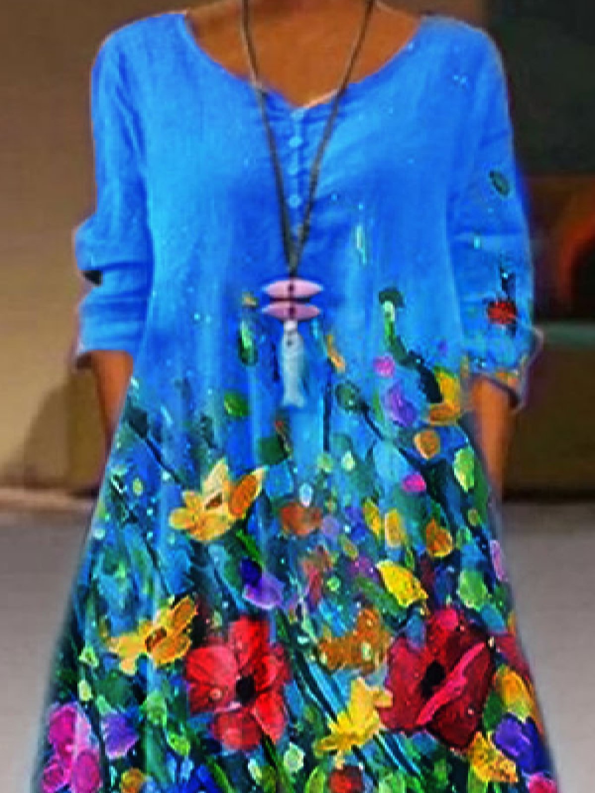 Casual Printed Floral 3/4 Sleeve Dresses