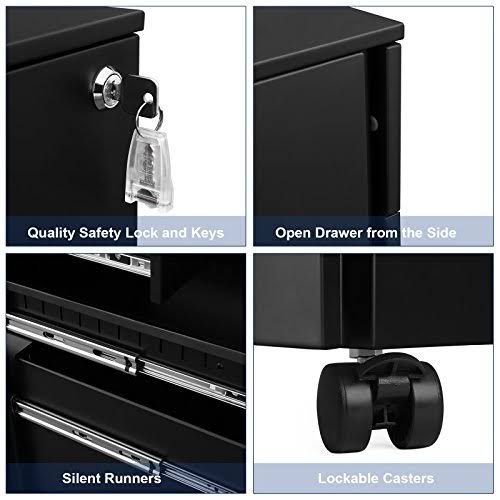 SONGMICS Steel File Cabinet 3 Drawer with Lock Mobile Pedestal Under Desk Fully Assembled Except Casters Black UOFC60BK