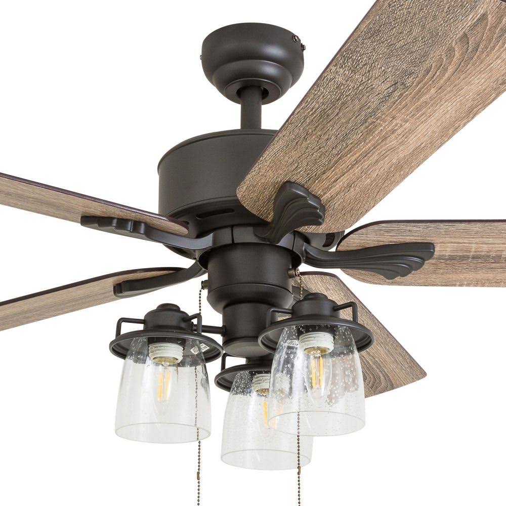 Prominence Home 50566-35 River Run Farmhouse 52-Inch Aged Bronze Indoor Ceiling Fan, Multi-Arm LED 3