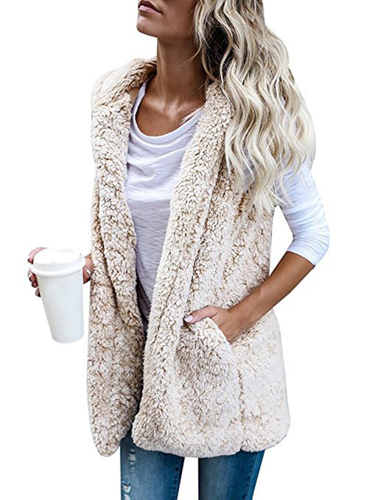 Fluffy Sleeveless Hoodie Vest Coat
