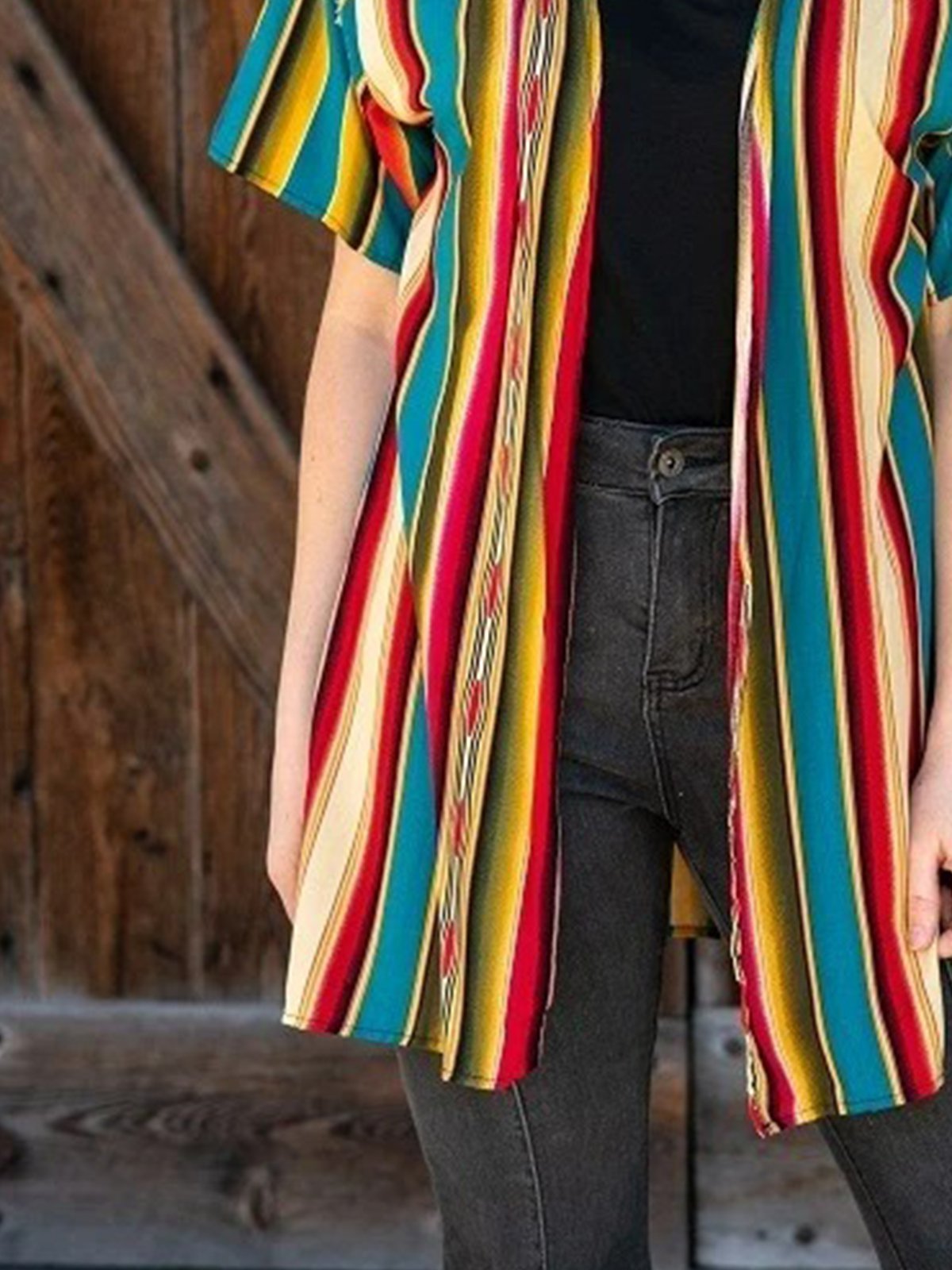 Short Sleeve Shirt Collar Stripes Shift Shirts & Tops