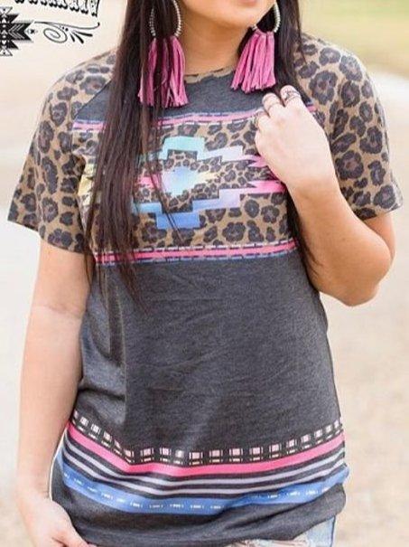 Leopard Vintage Short Sleeve Printed Shirts & Tops