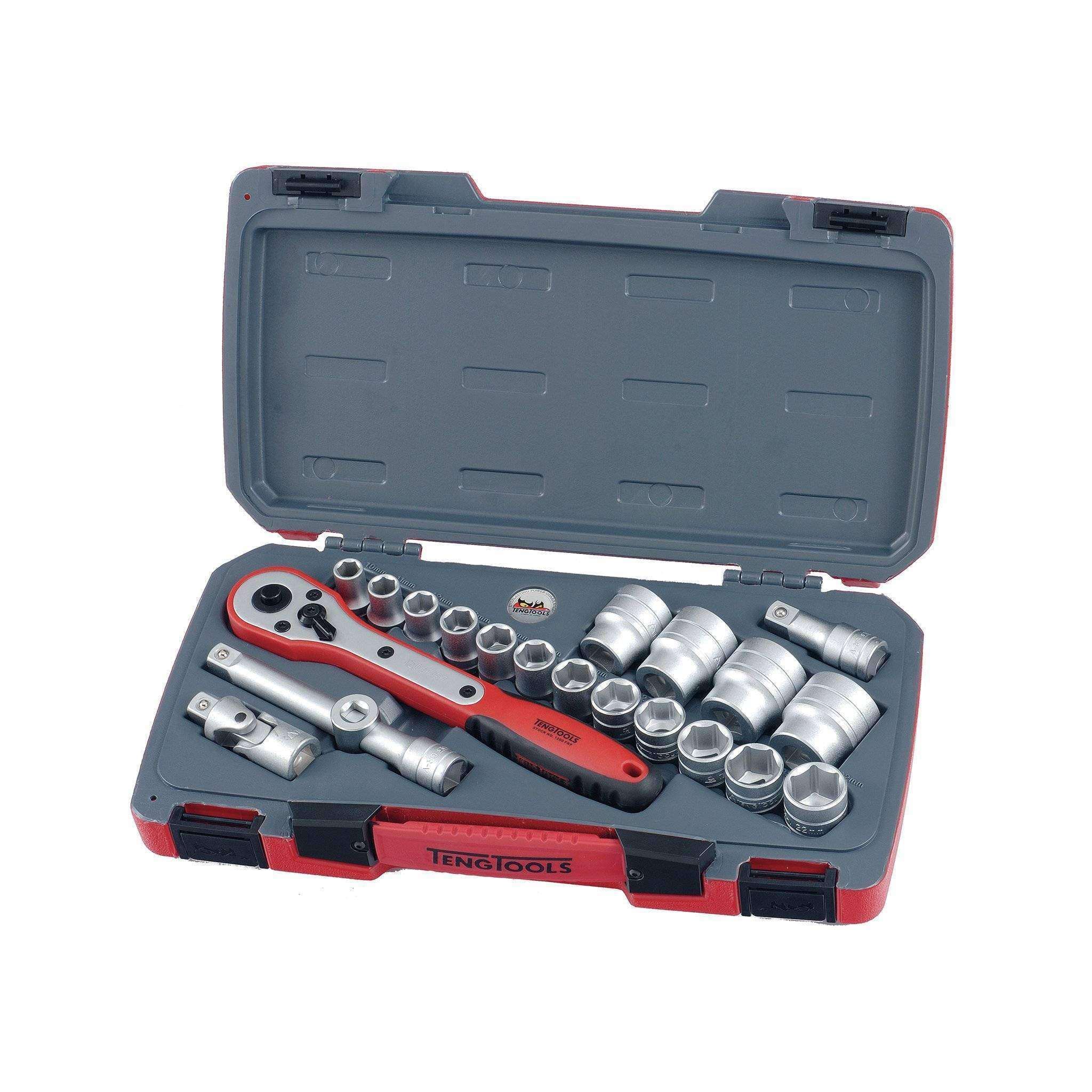 Teng Tools �C 21 Piece 1/2 inch Drive Regular 6 Point Socket Set �C TEN-O-T12216