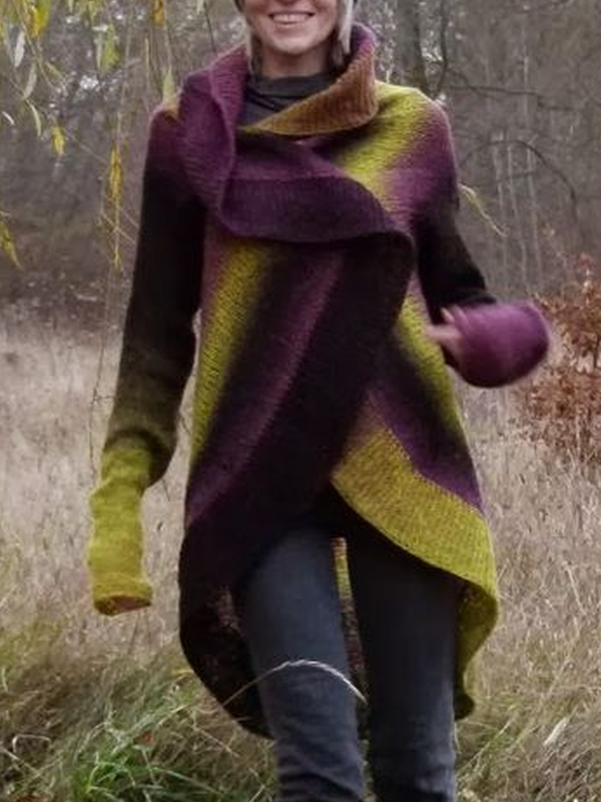 Vintage Long Sleeve Color-Block Patchwork Women's Cardigan