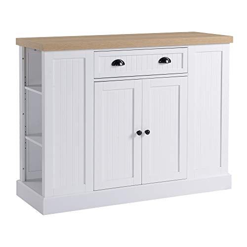 Fluted-Style Wooden Kitchen Island, Storage Cabinet w/ Drawer for Dining Room