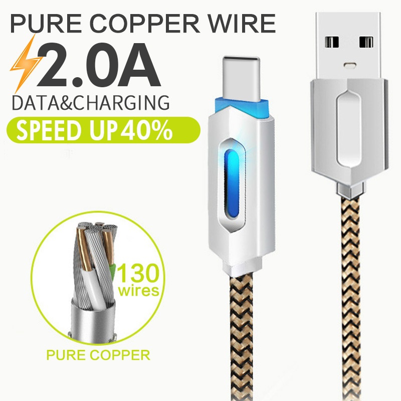 USB3.1 Nylon Braided Lights LED Micro USB