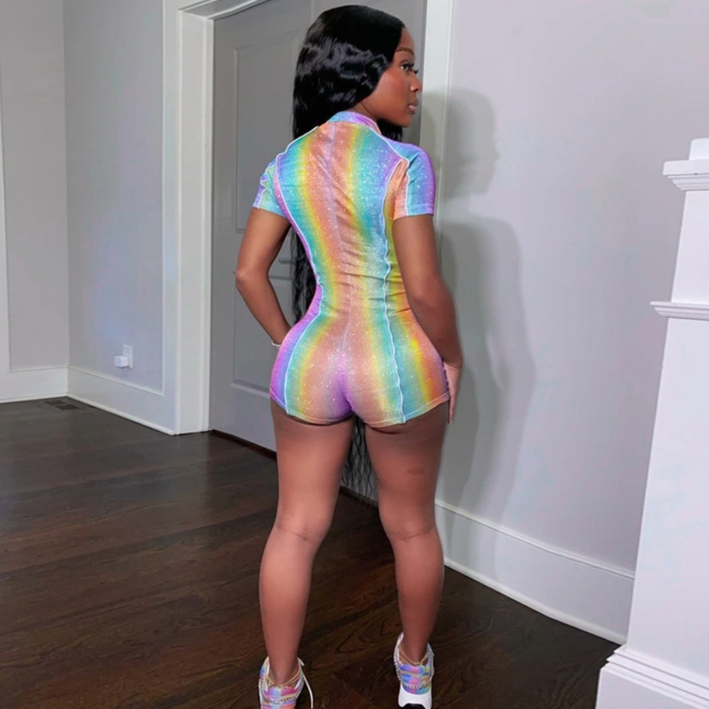 Sexy Rainbow Zipper Bodycon Rompers