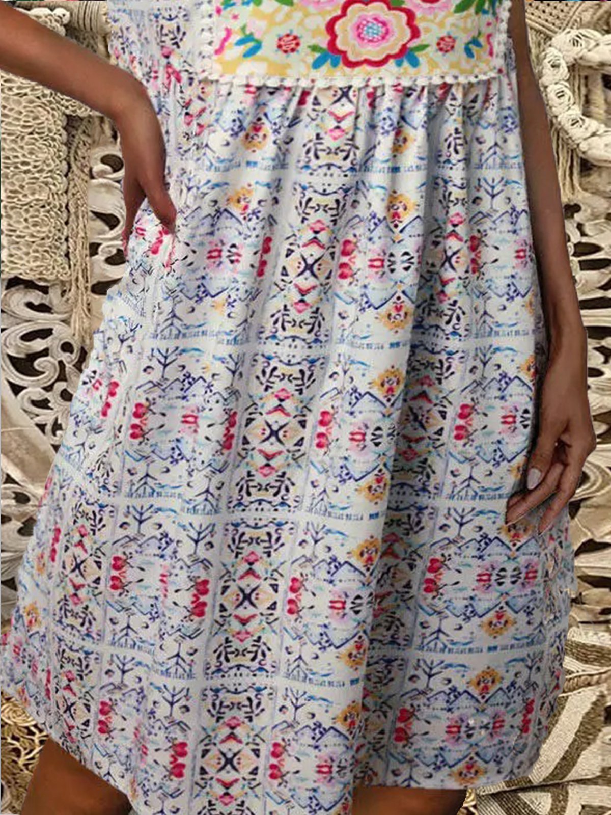 Casual Short Sleeve V Neck Floral Dresses