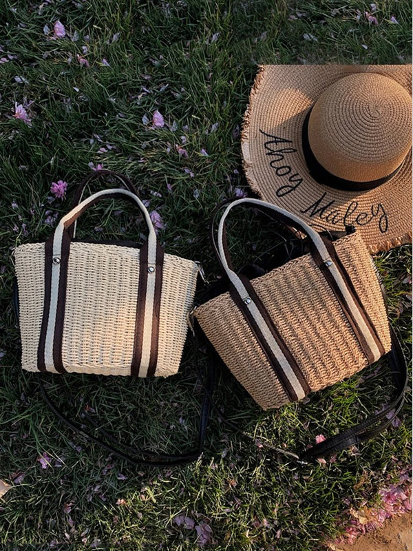 Women's Beach Pull Rope Woven Straw Sling Bag Handbag