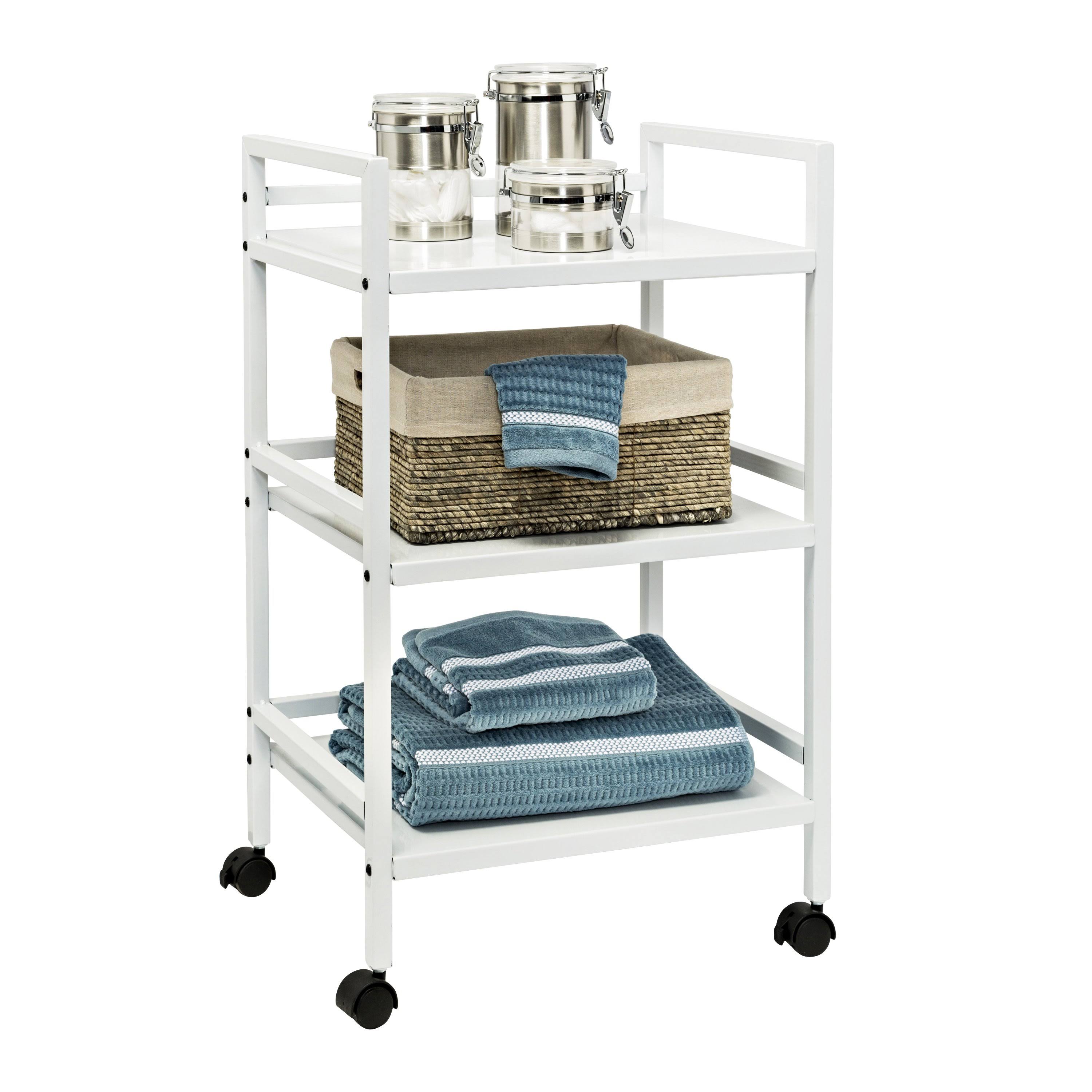 Honey Can Do 3-Tier Steel Rolling Cart, White