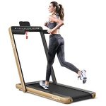Goplus 2 in 1 Folding Treadmill with Dual Display, 2.25HP Superfit Under Desk Electric Pad Treadmill, BlueTooth Speaker, Remote Control, For Home Gym- Fitness Equipment for Men and Women- Champagne