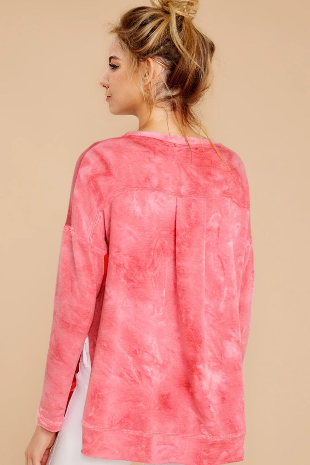 Pink Drop Shoulder High Low Hem Sweatshirt
