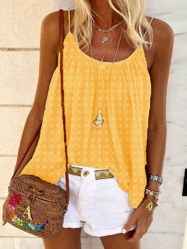 Casual Crew Neck Cotton-Blend Shirts & Tops