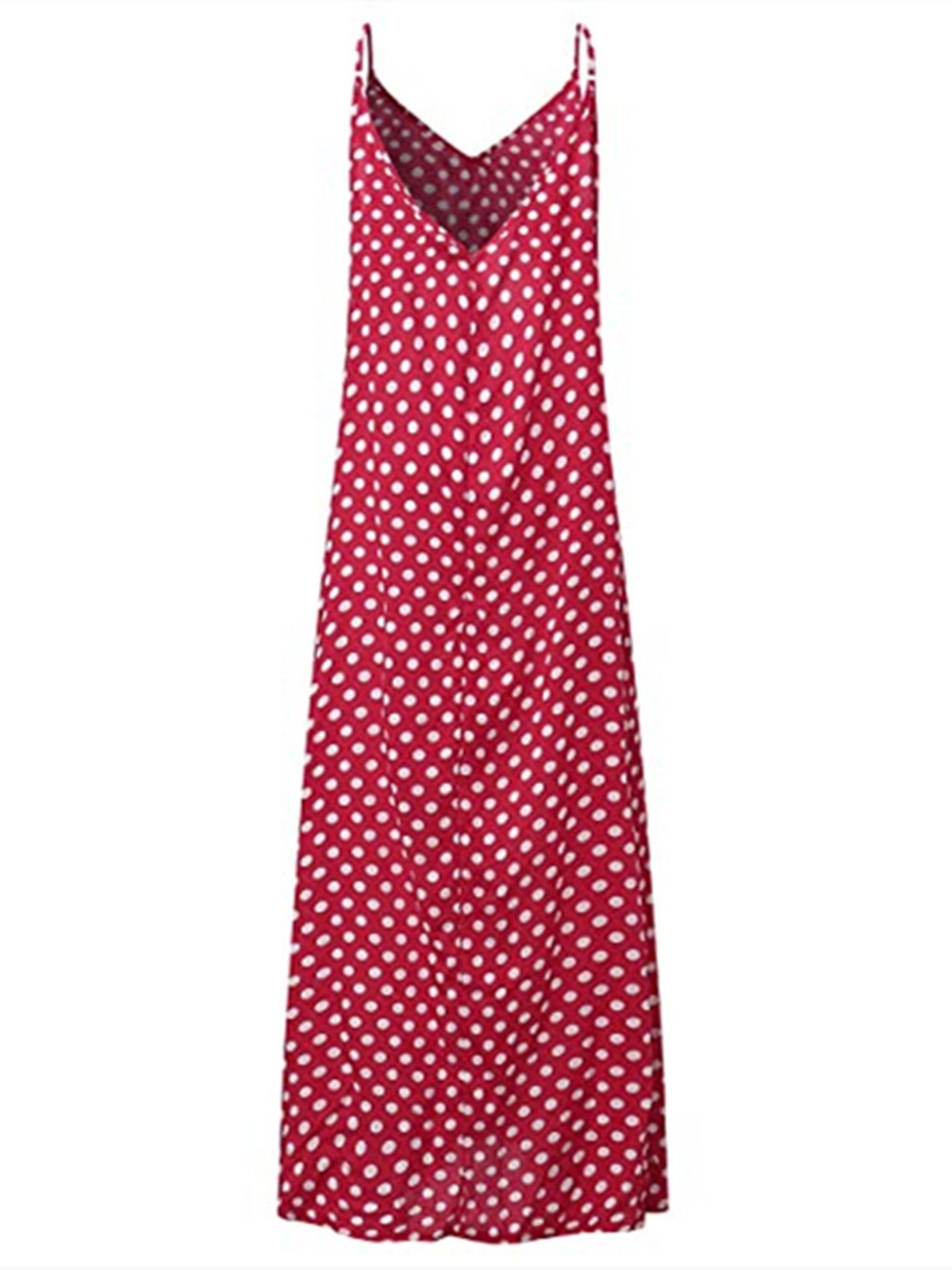 Polka Dots Casual V-neck Sleeveless Pockets Midi Dress