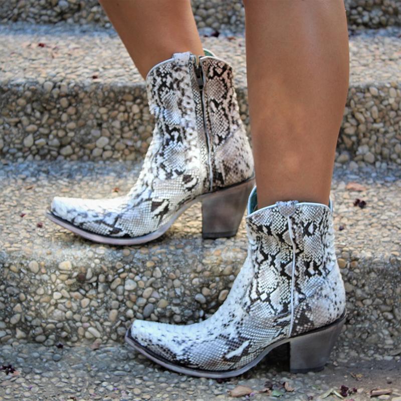 Snakeskin Med (3-8Cm) Closed Toe Chunky Heel Women Boots