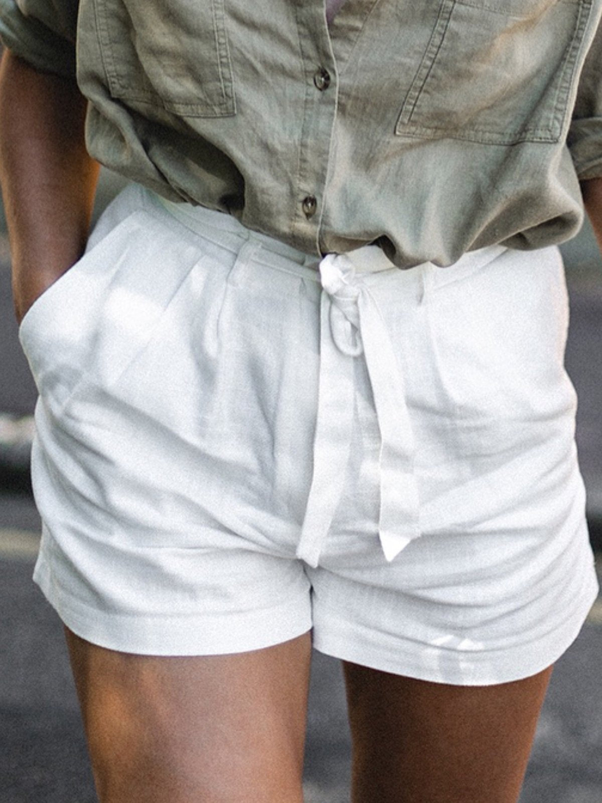 Solid Casual Cotton Pants