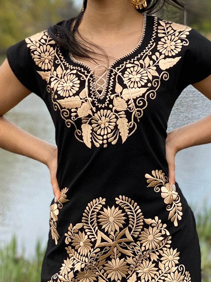Short Sleeve Tribal Casual Polyester Cotton Dresses