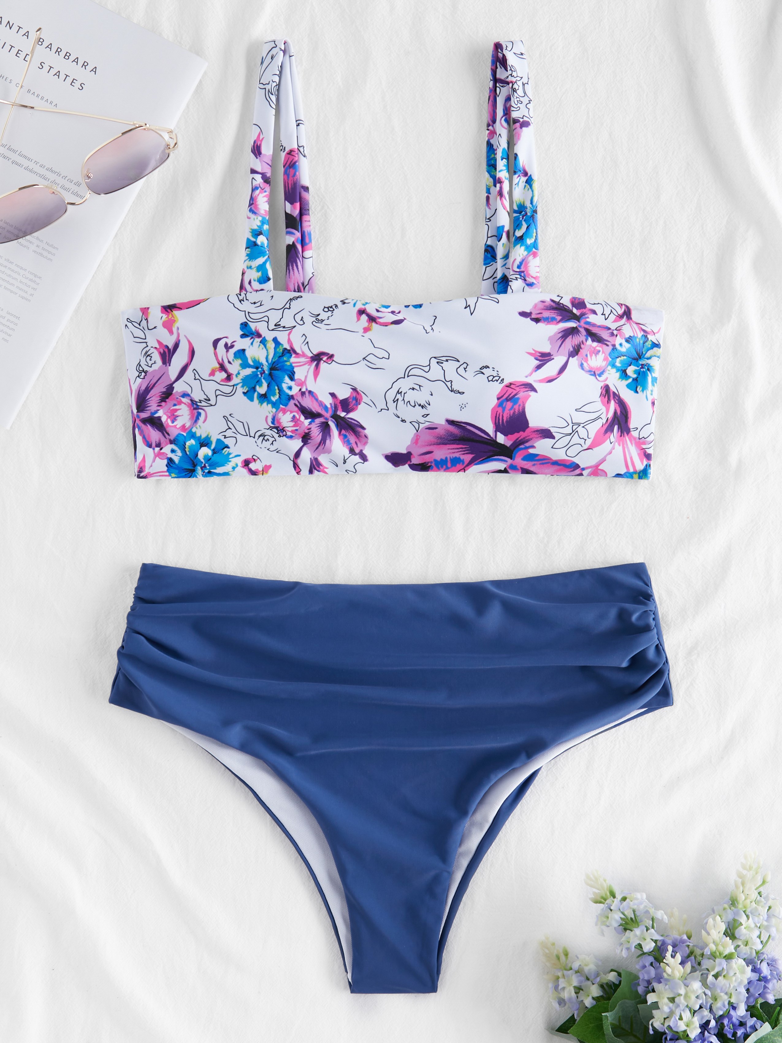Floral Print Ruched High Rise Bikini