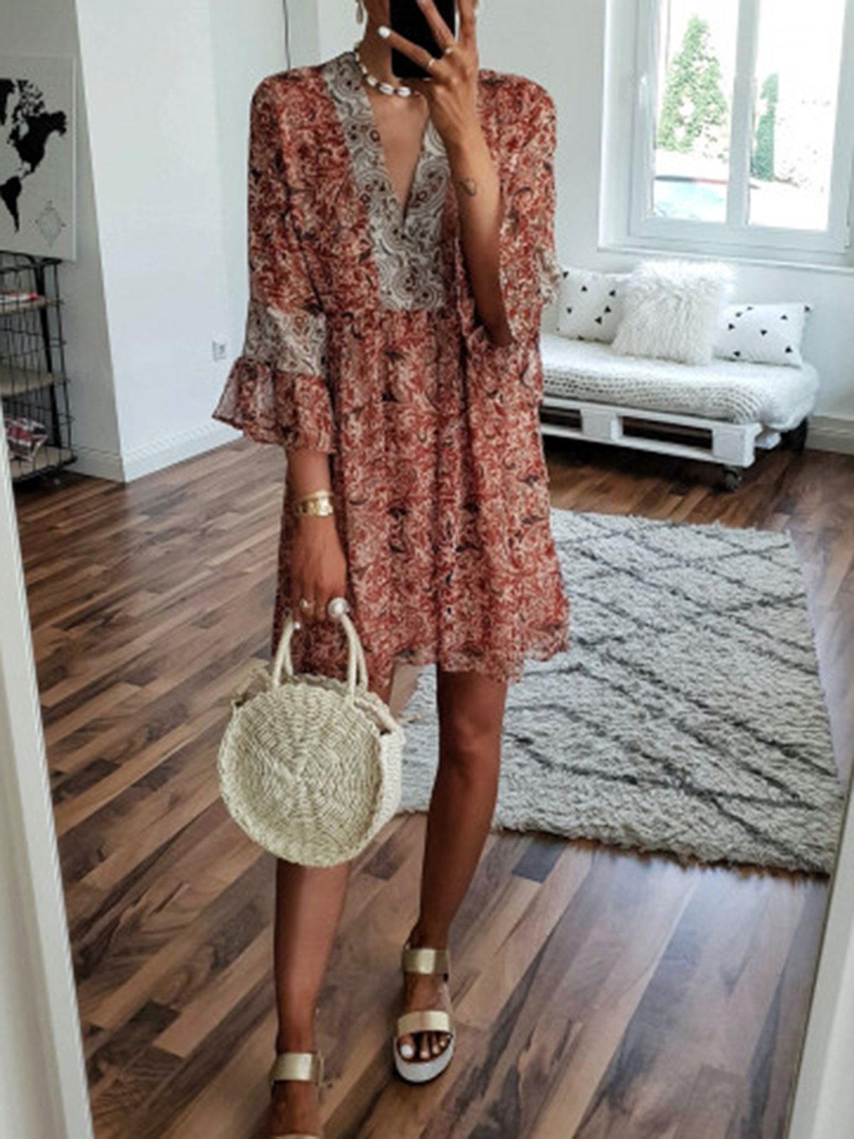 V Neck Women Dresses Date Cotton Dresses