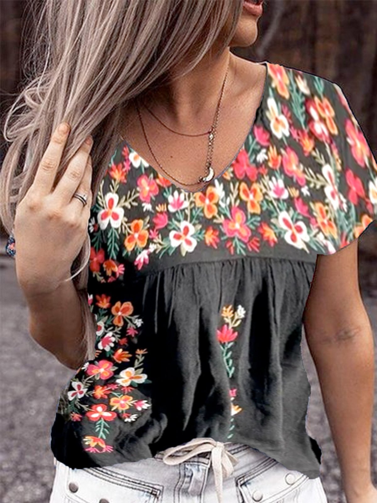 V Neck Short Sleeve Shirts & Tops