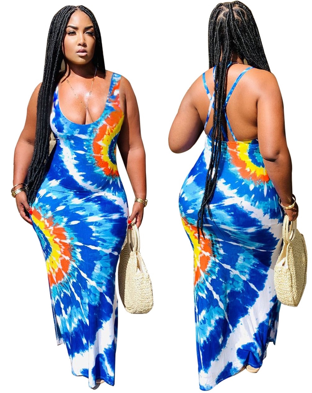Plus Size Tie Dye Long Tank Fitted Dress