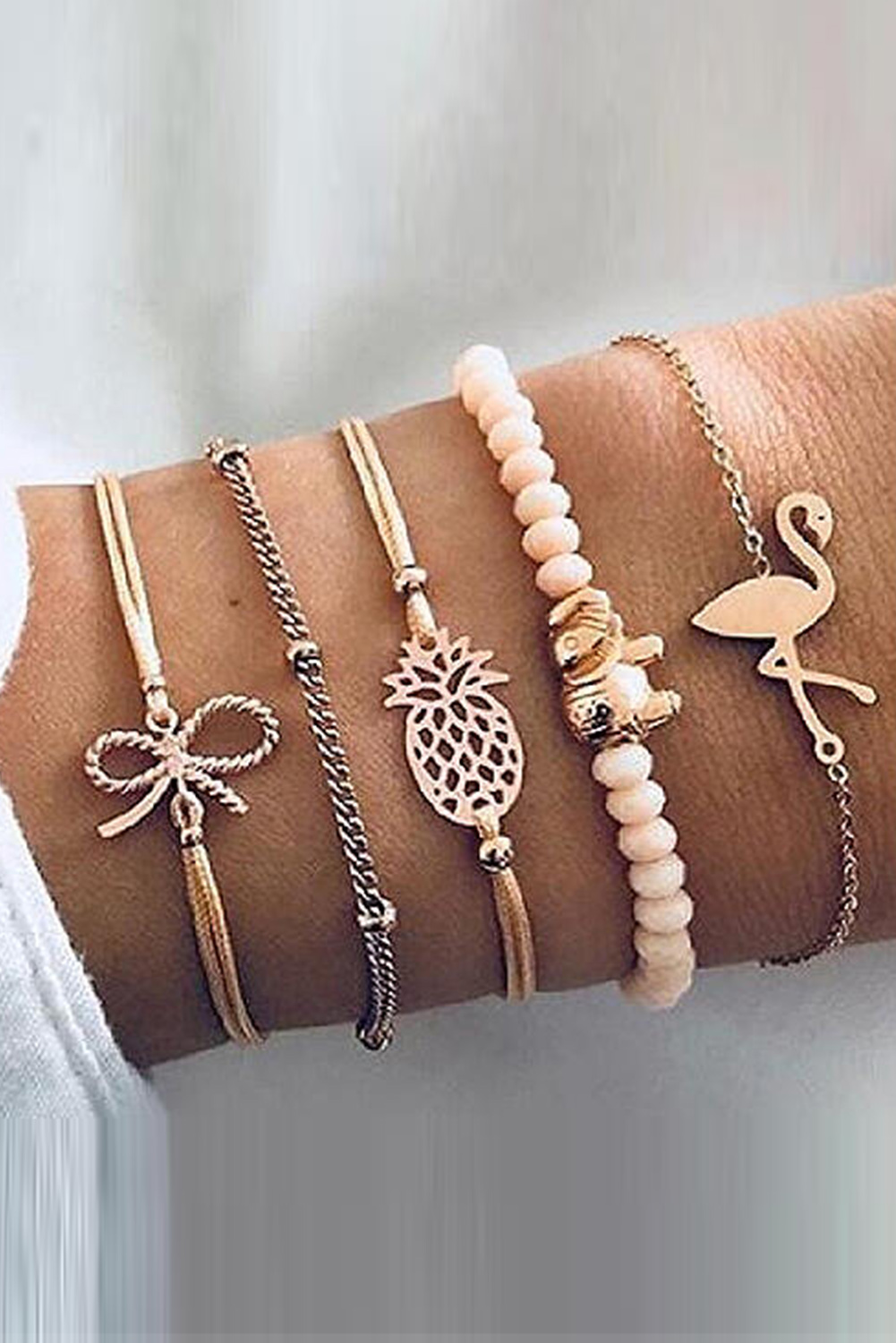 5件套火烈鸟菠萝蝴蝶结串珠精美手链组合