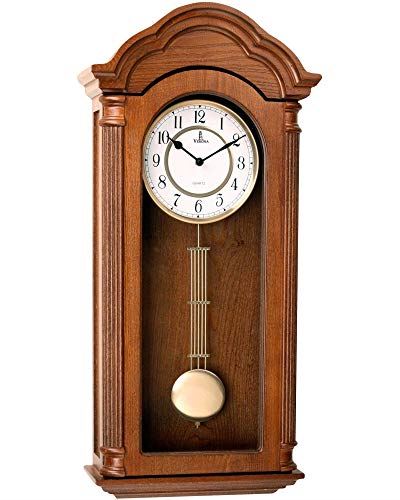 Silent Decorative Wood Wall Clock with Swinging Pendulum/ 26 x 12 Inches