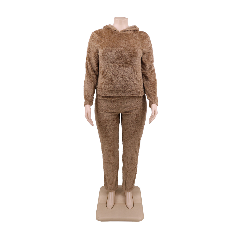 Plus Size Winter Fleece Hoody Plain Sweatsuit