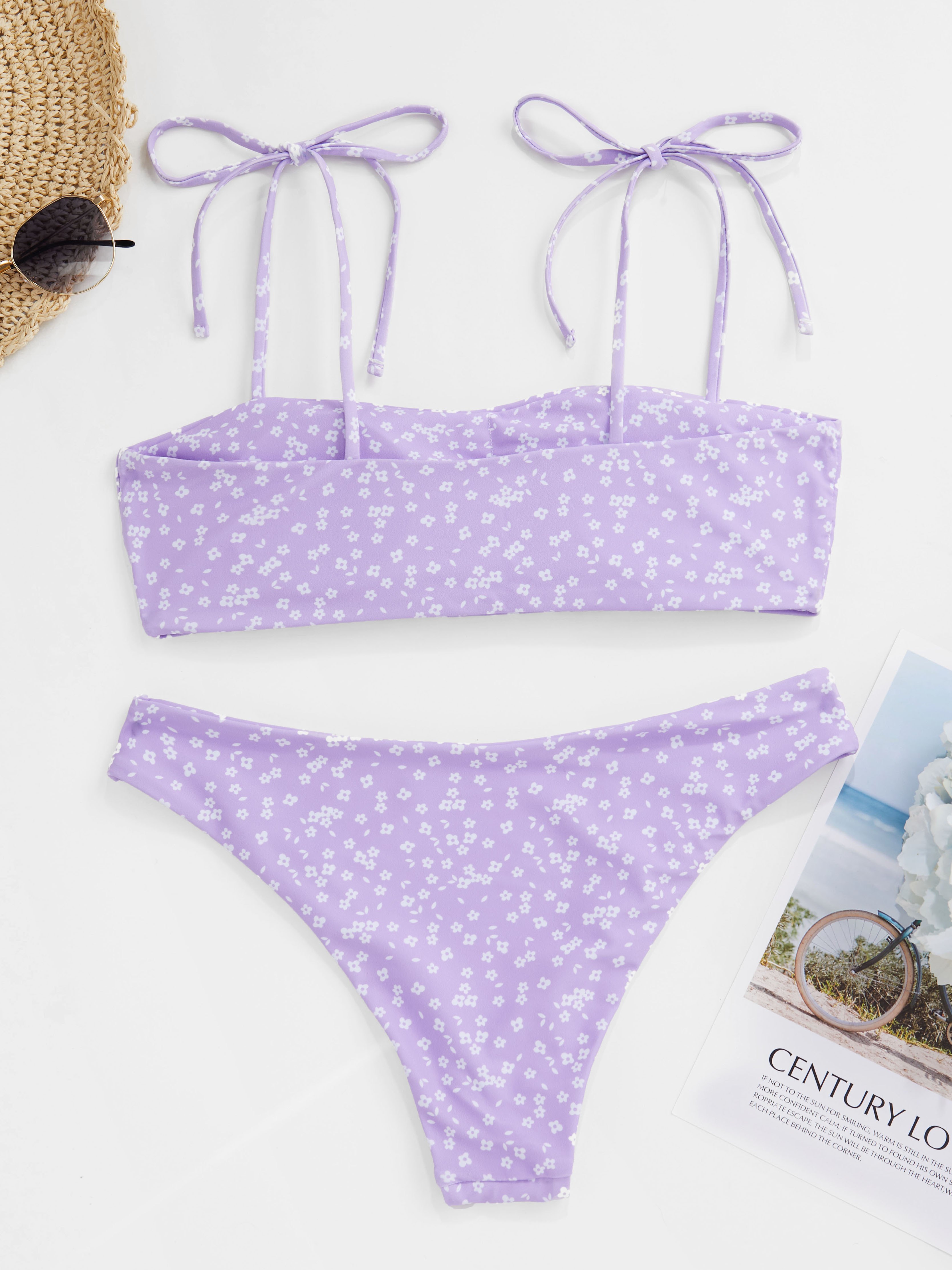 Floral Print Self-Tie Tankini Swimwear