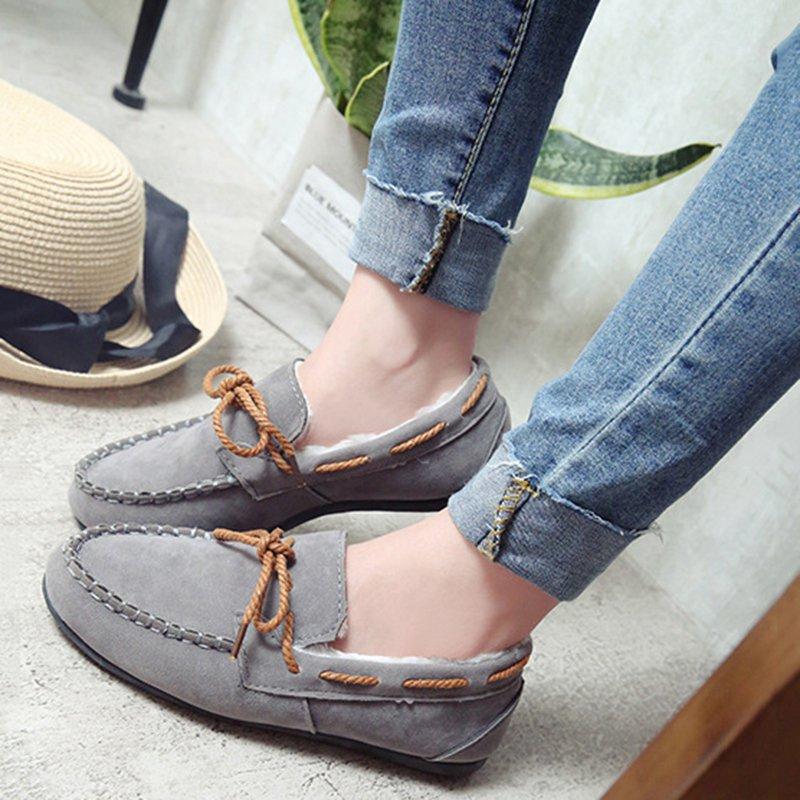 Women Flocking Bowknot Comfy Slip-On Loafers