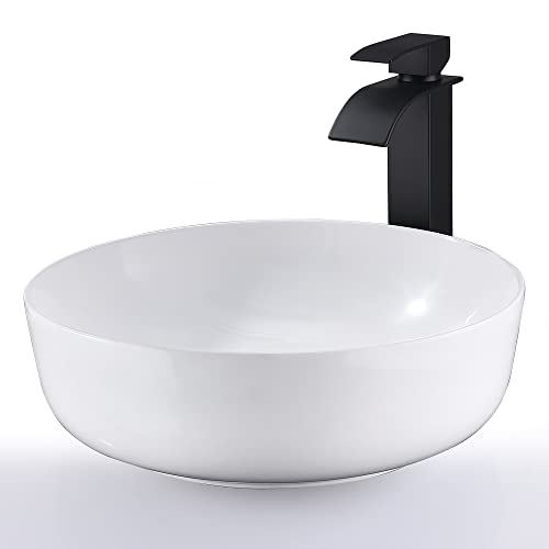 Wesliv 16 Inch Bathroom Sink with Overflow Above Counter White Porcelain Ceramic