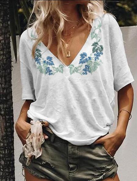 Short Sleeve Printed V Neck Shirts & Tops