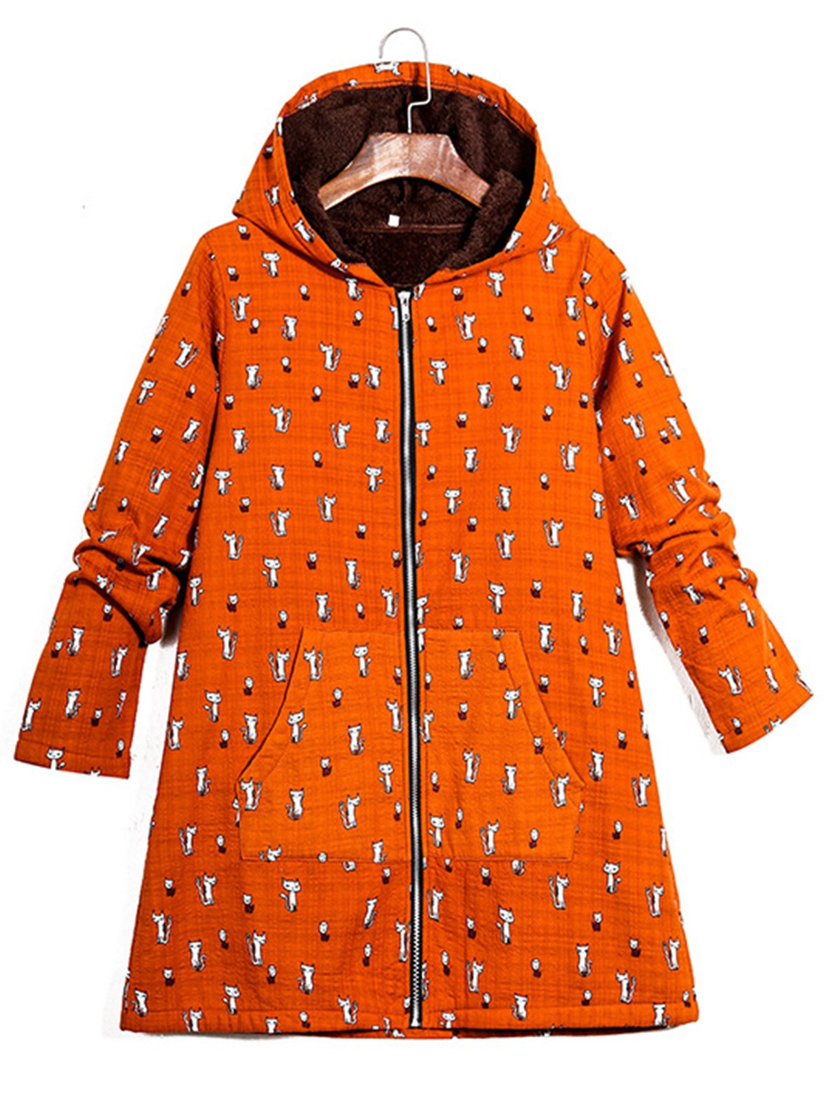Cat Printed Hoodie Coat