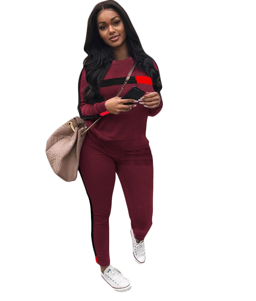 Autumn Casual Stripes O-Neck Shirt and Pants Set