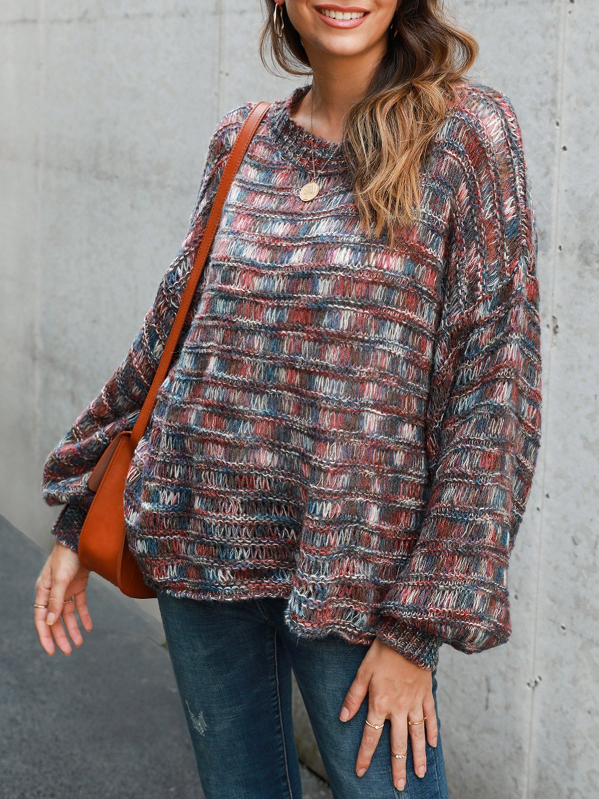 Sweet Long Sleeve Ombre/tie-Dye Shift Sweater