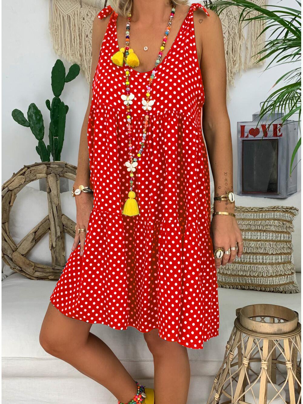 U-Neck Polka Dots Casual Dresses